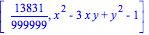 [13831/999999, x^2-3*x*y+y^2-1]